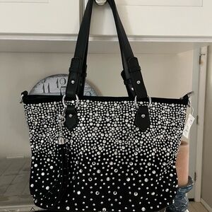 Chic Black and Silver Embellished Tote Bag